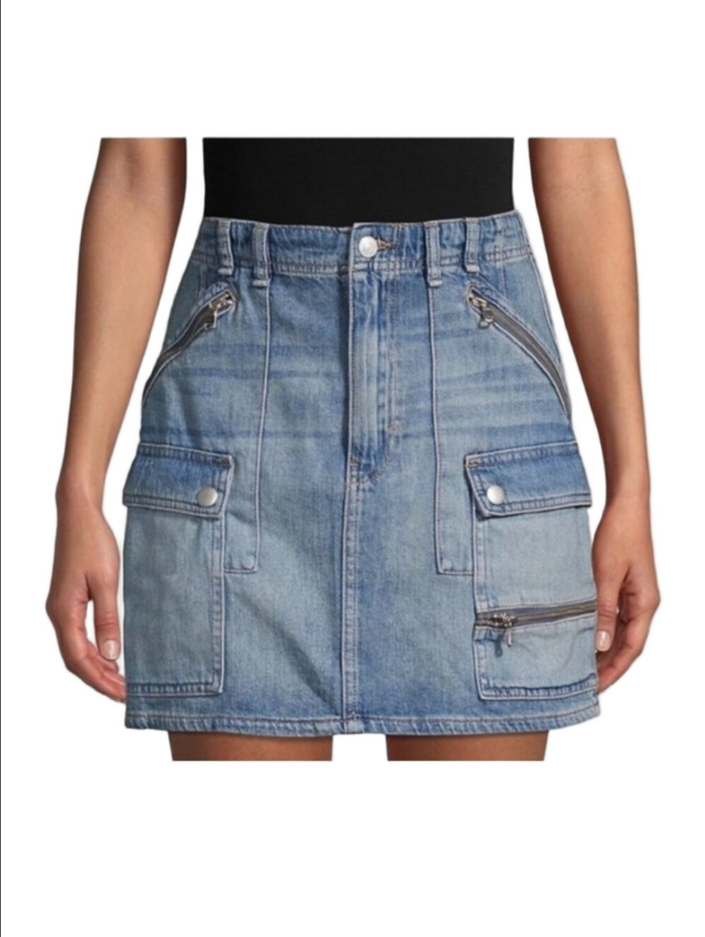 🆕 FREE PEOPLE WE THE FREE "AVENUE" DENIM ICON WASH CARGO POCKETS MINI SKIRT